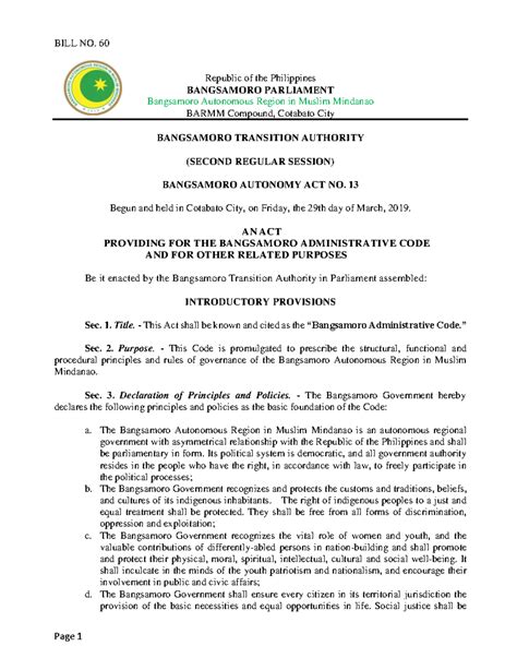 Bangsamor Administrative Code .